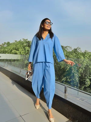 Breezy Cotton Hi-Low Shirt & Dhoti Pants Co-ord Set