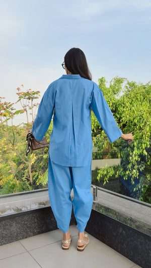 Breezy Cotton Hi-Low Shirt & Dhoti Pants Co-ord Set
