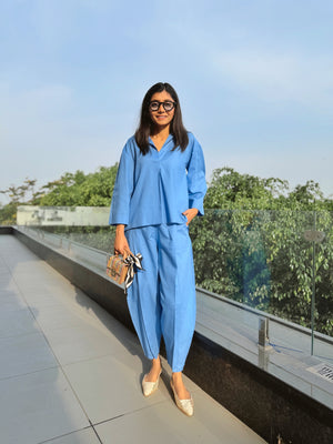 Breezy Cotton Hi-Low Shirt & Dhoti Pants Co-ord Set