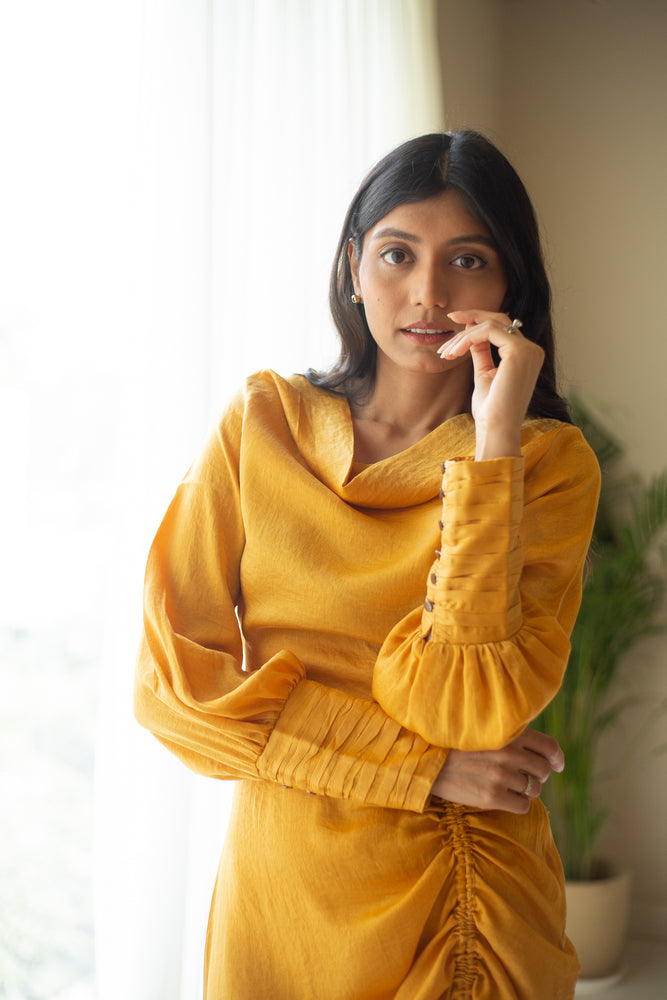 Ochre Drape Midi Dress