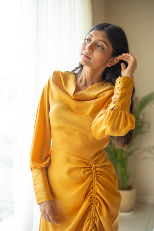 Ochre Drape Midi Dress
